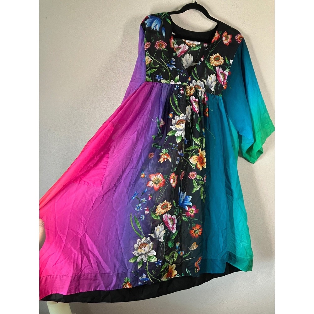 JOHNNY WAS Secret Garden Sheer Kimono Dress 1X Ombre Floral Coverup Resort Beach - Picture 3 of 15